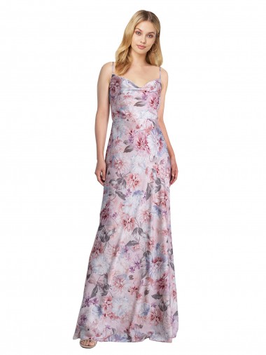 línea A Satén elástico Floral Largo Formales Vestidos de dama de honor / Vestidos de noche Venta