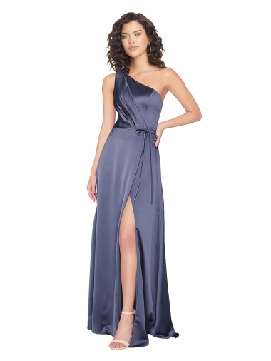 línea A Un Hombre Satén sedoso Largo Formales Vestidos de dama de honor / Vestidos de fiesta Venta